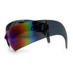 XL Oversized Rimless Shield Futuristic Wrap 80s Funky Robotic Sunglasses