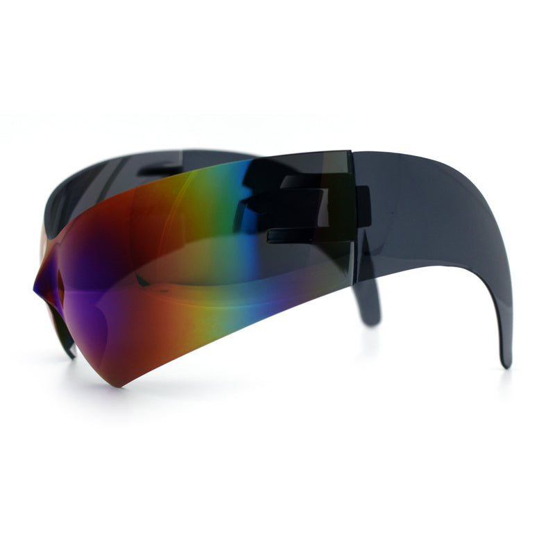 XL Oversized Rimless Shield Futuristic Wrap 80s Funky Robotic Sunglasses