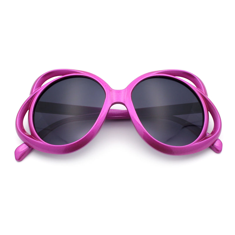 Womens Scribble Petal Rim Plastic Round Cute Feminine Sunglasses