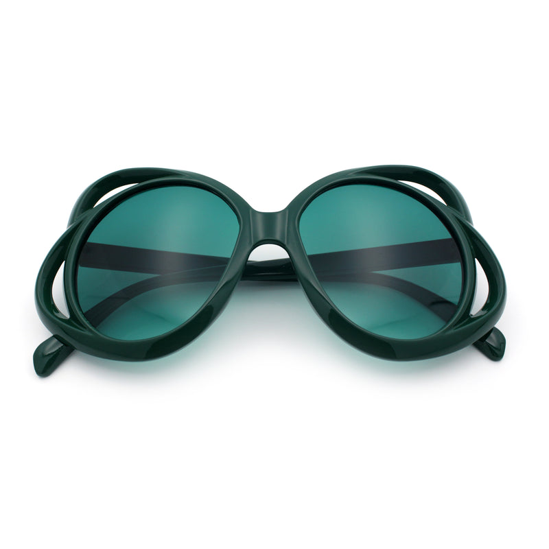 Womens Scribble Petal Rim Plastic Round Cute Feminine Sunglasses