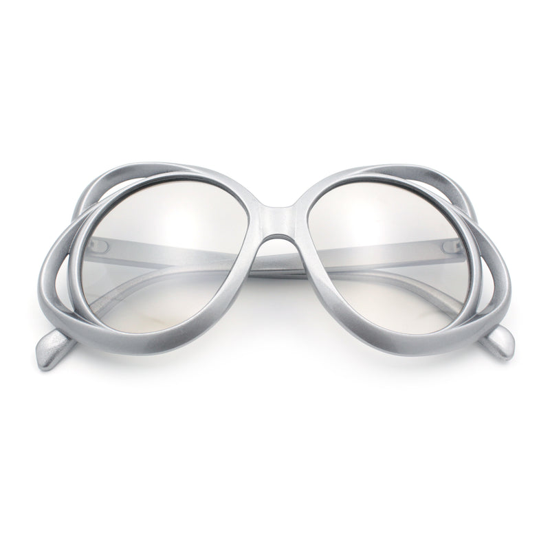 Womens Scribble Petal Rim Plastic Round Cute Feminine Sunglasses