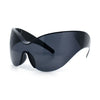 Oversized High Temple Wrap Around Shield Rimless Futurism Sunglasses