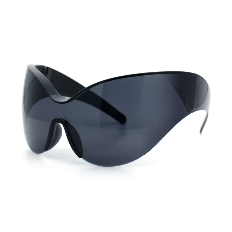 Oversized High Temple Wrap Around Shield Rimless Futurism Sunglasses