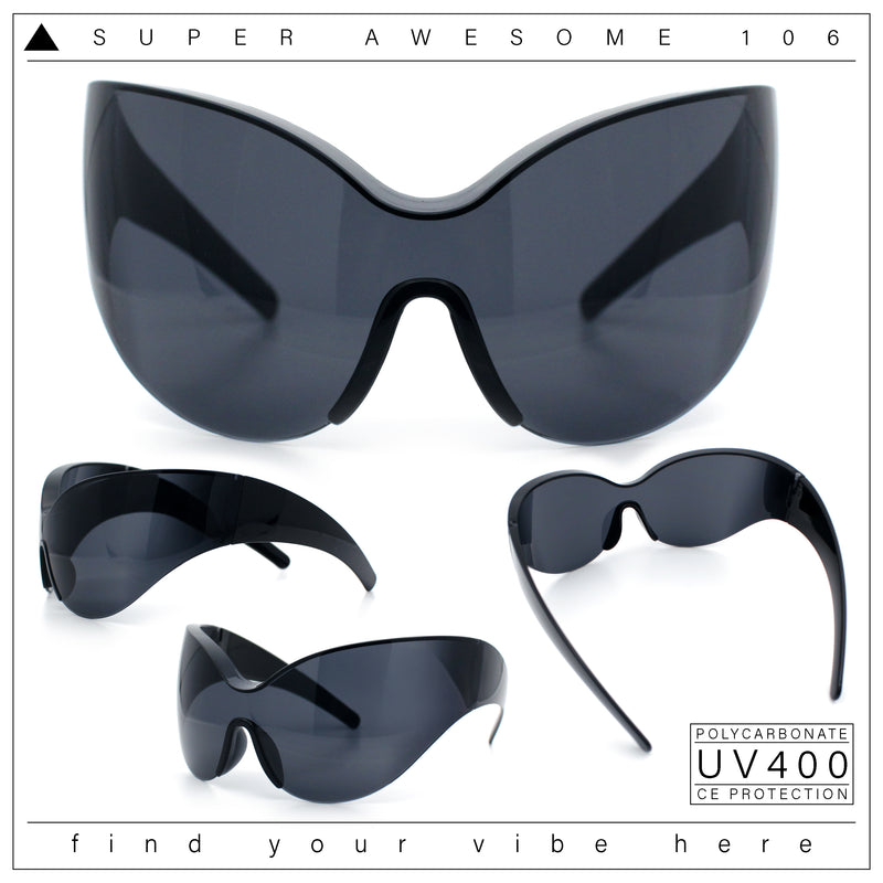 Oversized High Temple Wrap Around Shield Rimless Futurism Sunglasses