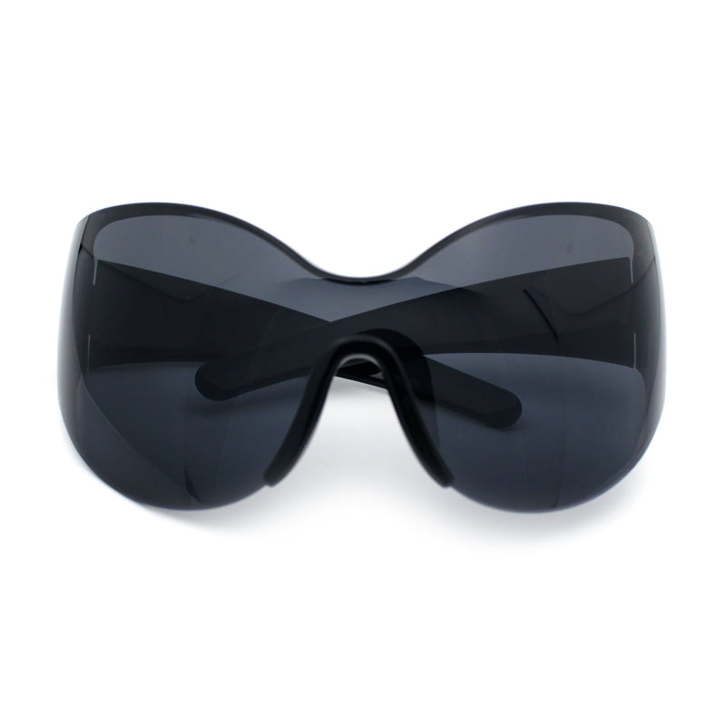 Oversized High Temple Wrap Around Shield Rimless Futurism Sunglasses