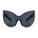 Oversized High Temple Wrap Around Shield Rimless Futurism Sunglasses