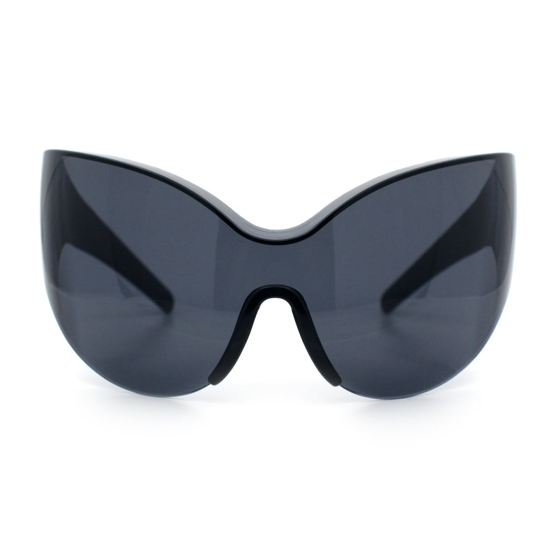 Oversized High Temple Wrap Around Shield Rimless Futurism Sunglasses