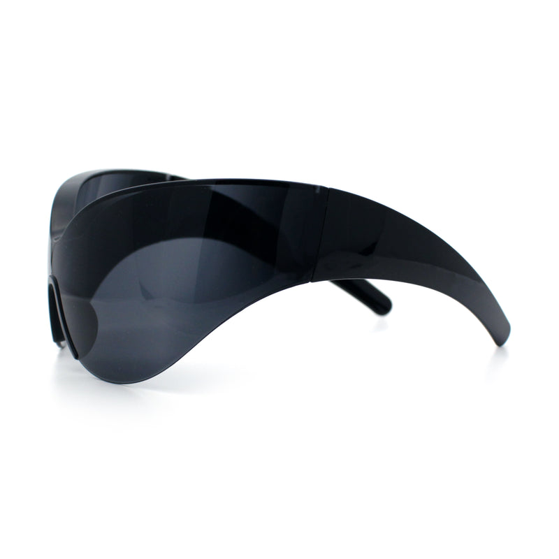 Oversized High Temple Wrap Around Shield Rimless Futurism Sunglasses