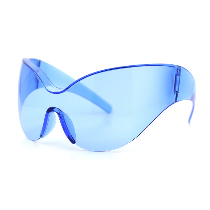 Oversized High Temple Wrap Around Shield Rimless Futurism Sunglasses