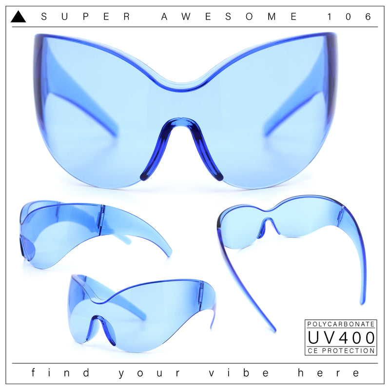 Oversized High Temple Wrap Around Shield Rimless Futurism Sunglasses