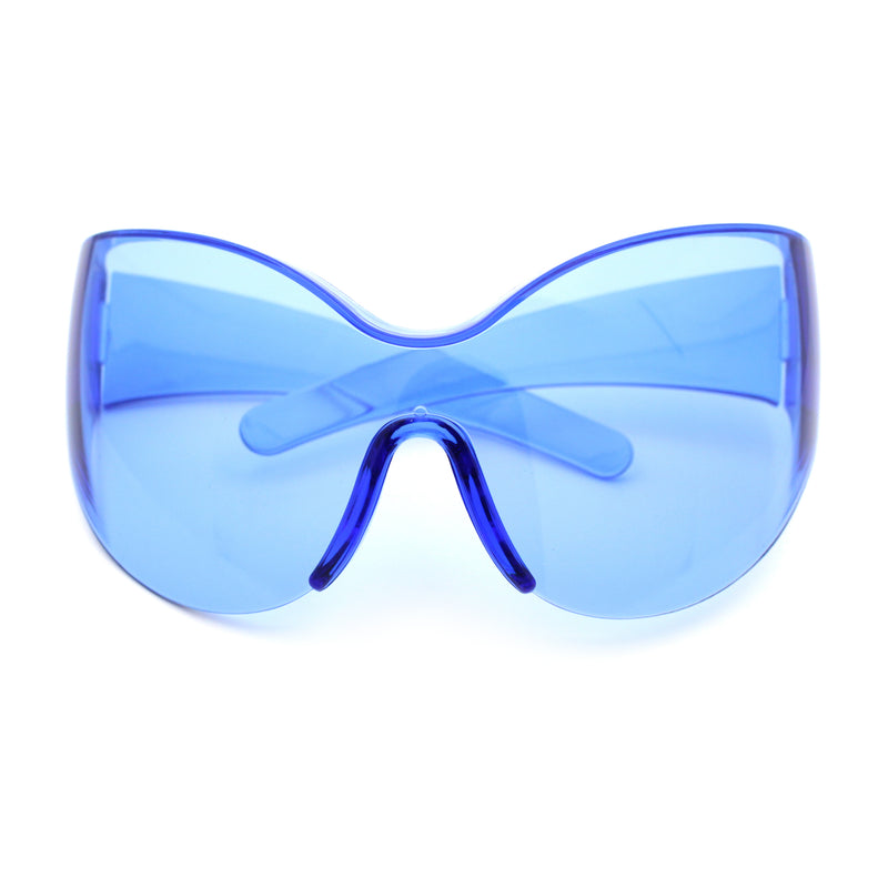 Oversized High Temple Wrap Around Shield Rimless Futurism Sunglasses