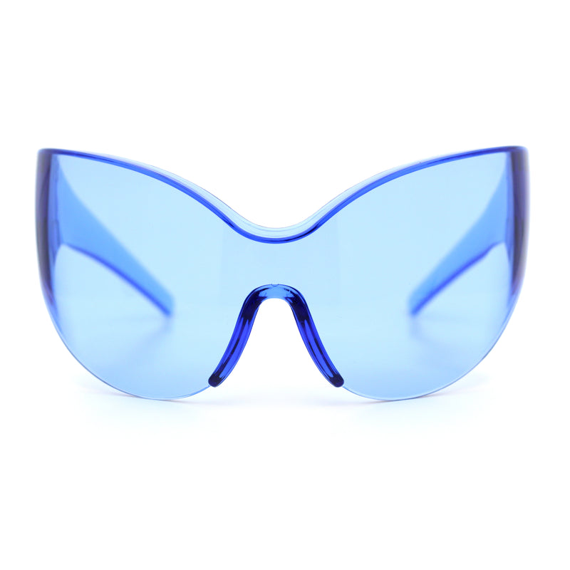 Oversized High Temple Wrap Around Shield Rimless Futurism Sunglasses