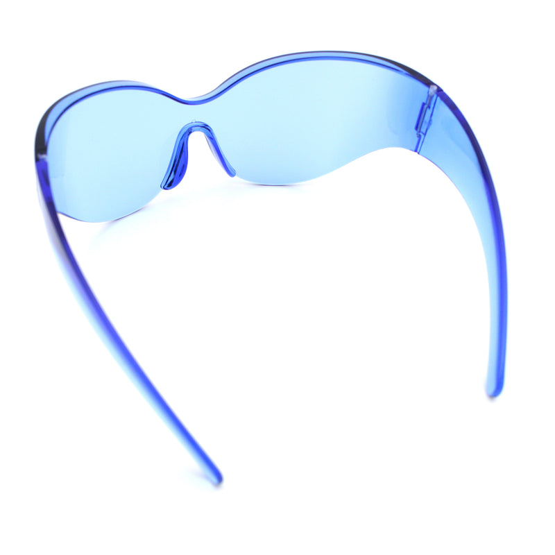 Oversized High Temple Wrap Around Shield Rimless Futurism Sunglasses