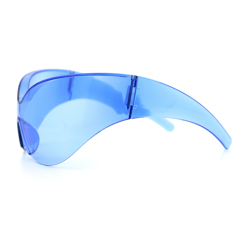Oversized High Temple Wrap Around Shield Rimless Futurism Sunglasses