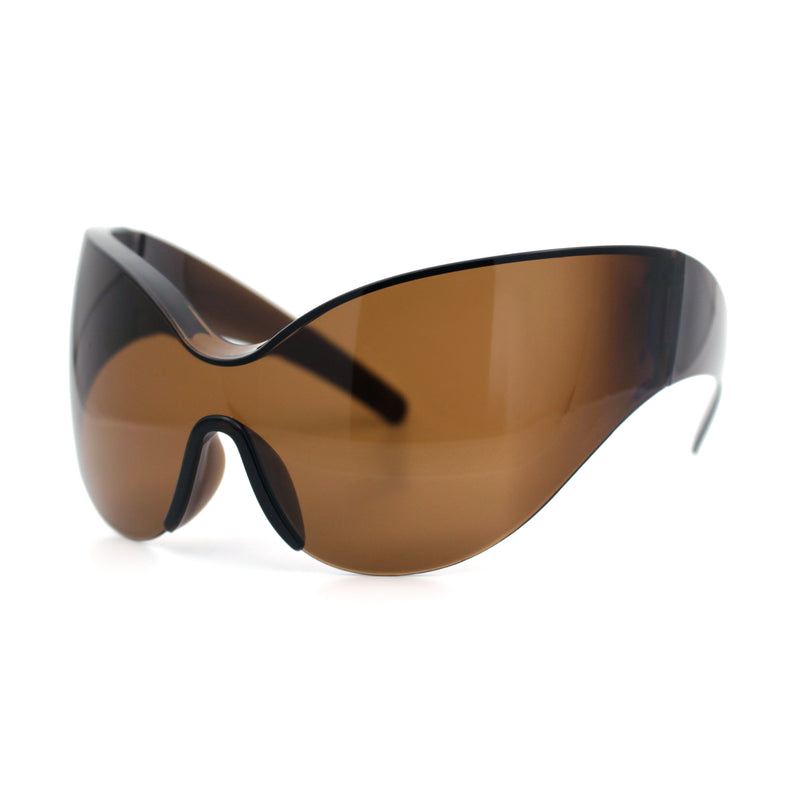 Oversized High Temple Wrap Around Shield Rimless Futurism Sunglasses