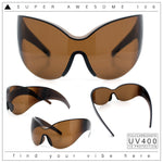 Oversized High Temple Wrap Around Shield Rimless Futurism Sunglasses