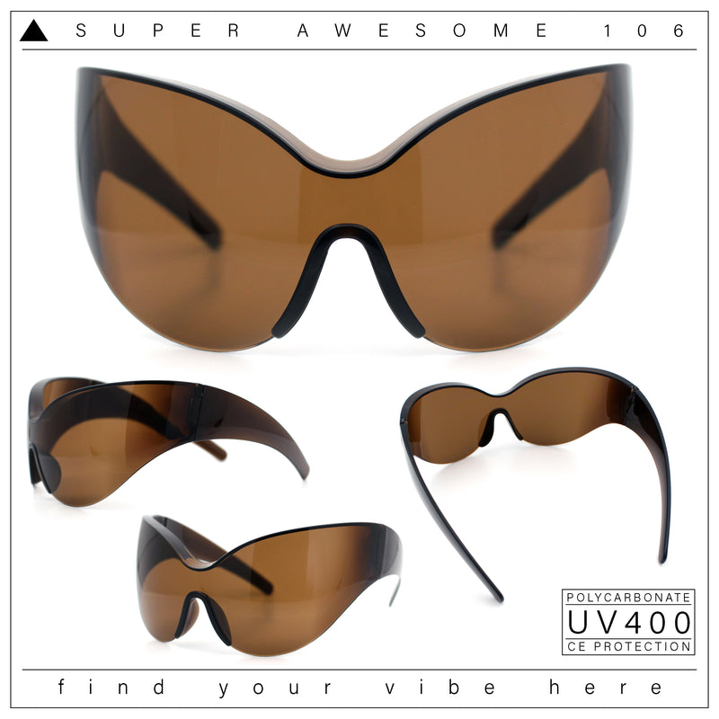 Oversized High Temple Wrap Around Shield Rimless Futurism Sunglasses