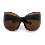 Oversized High Temple Wrap Around Shield Rimless Futurism Sunglasses