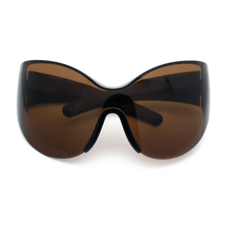 Oversized High Temple Wrap Around Shield Rimless Futurism Sunglasses