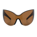Oversized High Temple Wrap Around Shield Rimless Futurism Sunglasses