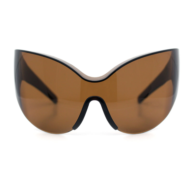 Oversized High Temple Wrap Around Shield Rimless Futurism Sunglasses