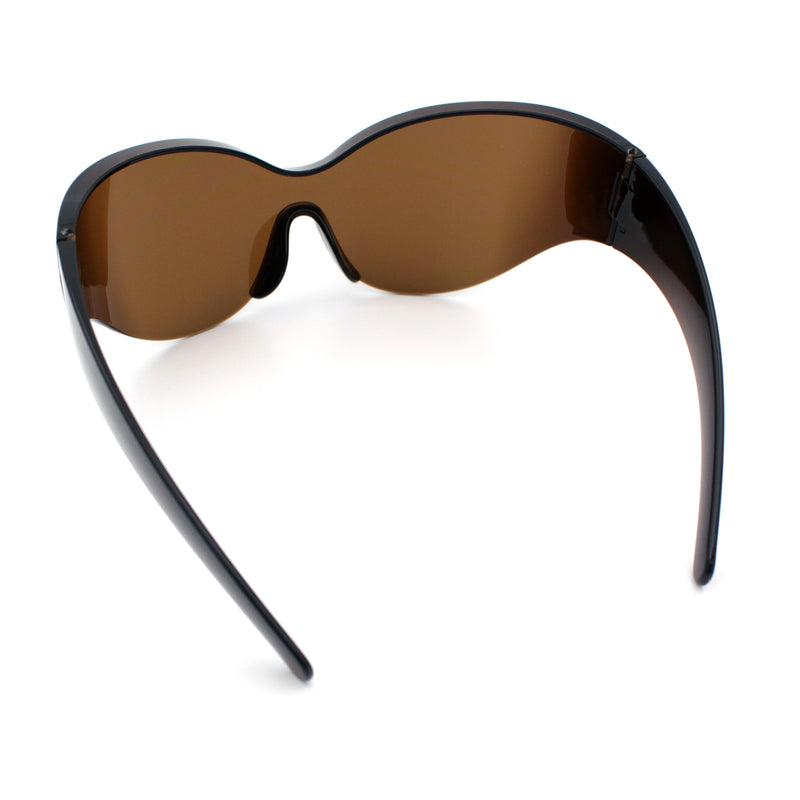 Oversized High Temple Wrap Around Shield Rimless Futurism Sunglasses