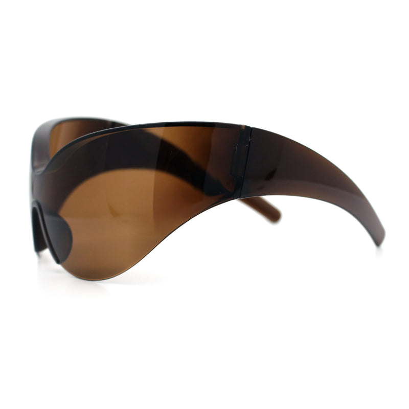 Oversized High Temple Wrap Around Shield Rimless Futurism Sunglasses