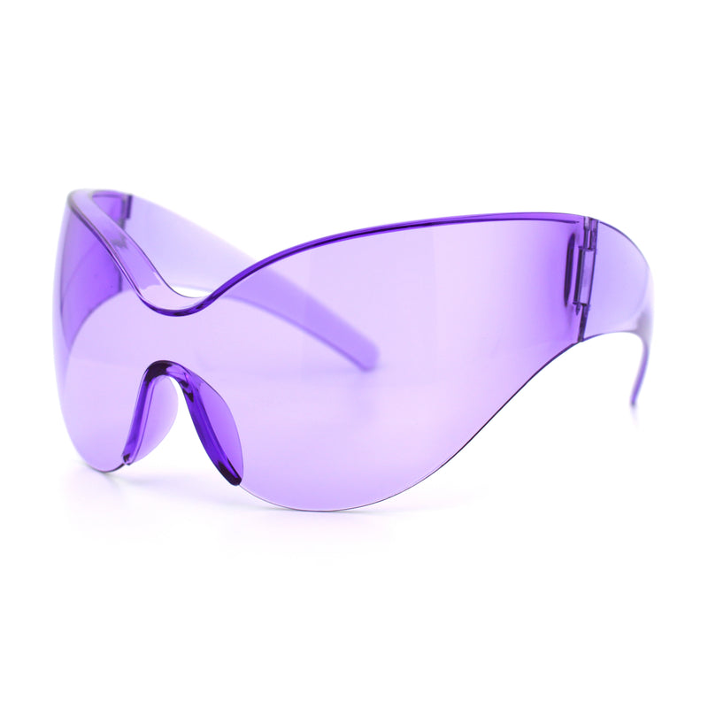 Oversized High Temple Wrap Around Shield Rimless Futurism Sunglasses