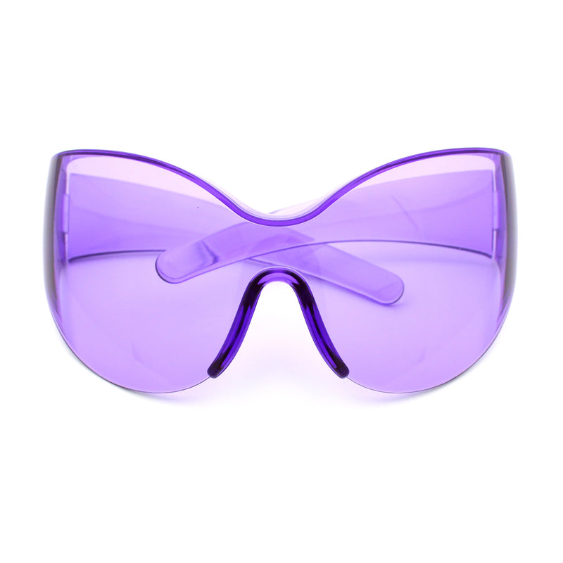 Oversized High Temple Wrap Around Shield Rimless Futurism Sunglasses