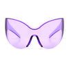 Oversized High Temple Wrap Around Shield Rimless Futurism Sunglasses