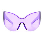 Oversized High Temple Wrap Around Shield Rimless Futurism Sunglasses
