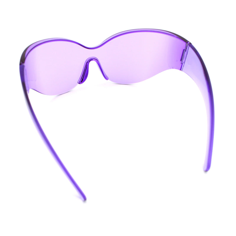 Oversized High Temple Wrap Around Shield Rimless Futurism Sunglasses
