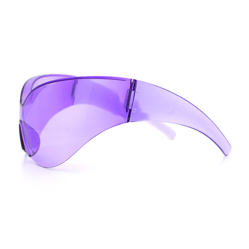 Oversized High Temple Wrap Around Shield Rimless Futurism Sunglasses