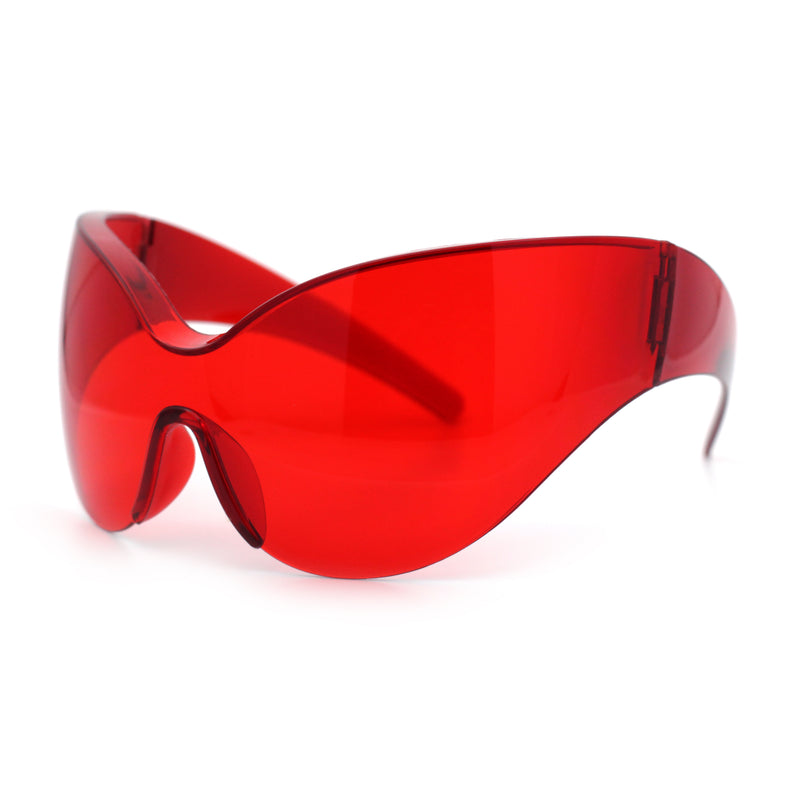 Oversized High Temple Wrap Around Shield Rimless Futurism Sunglasses