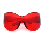 Oversized High Temple Wrap Around Shield Rimless Futurism Sunglasses