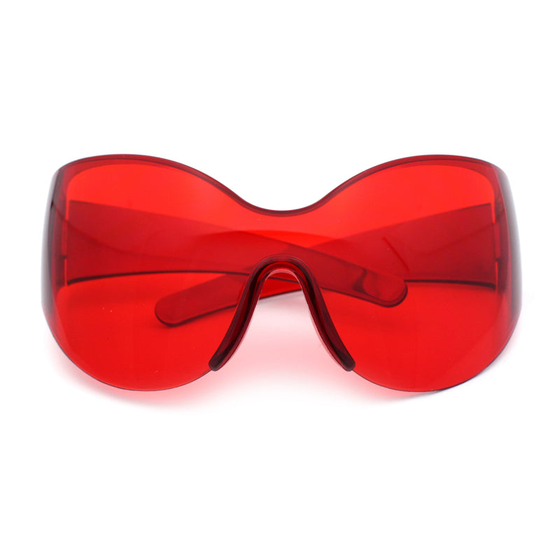Oversized High Temple Wrap Around Shield Rimless Futurism Sunglasses