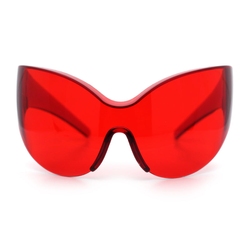 Oversized High Temple Wrap Around Shield Rimless Futurism Sunglasses