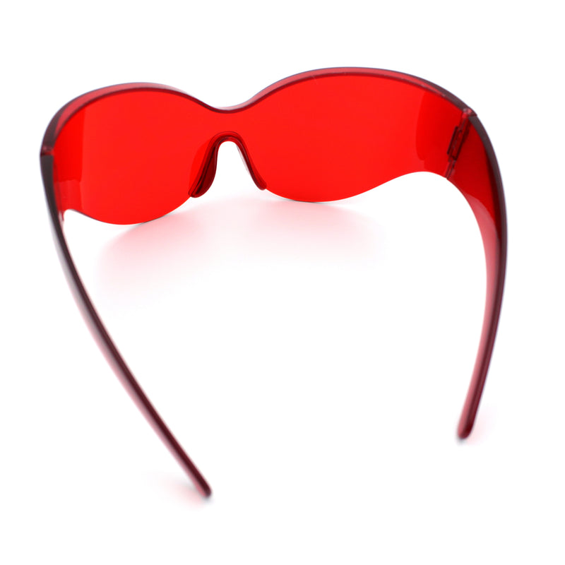 Oversized High Temple Wrap Around Shield Rimless Futurism Sunglasses