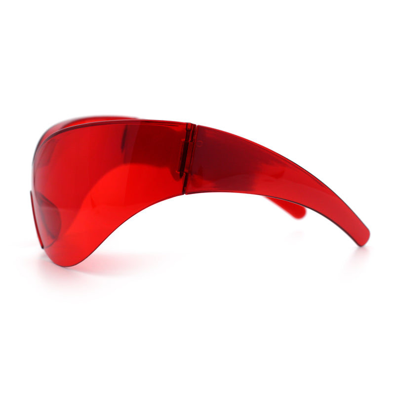 Oversized High Temple Wrap Around Shield Rimless Futurism Sunglasses