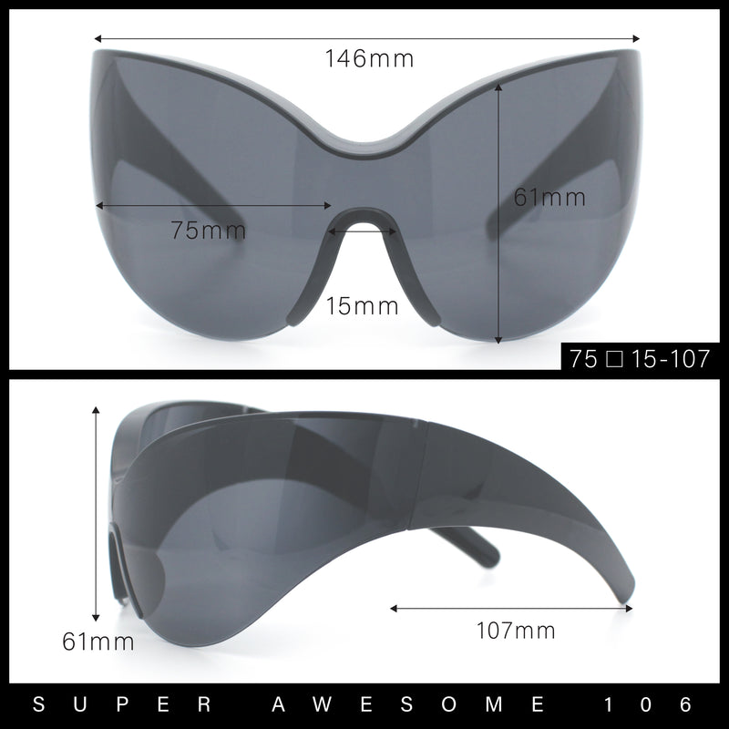 Oversized High Temple Wrap Around Shield Rimless Futurism Sunglasses