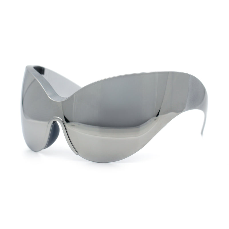 Oversized High Temple Wrap Around Shield Rimless Futurism Sunglasses