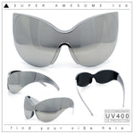Oversized High Temple Wrap Around Shield Rimless Futurism Sunglasses