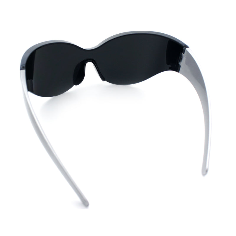 Oversized High Temple Wrap Around Shield Rimless Futurism Sunglasses