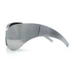 Oversized High Temple Wrap Around Shield Rimless Futurism Sunglasses