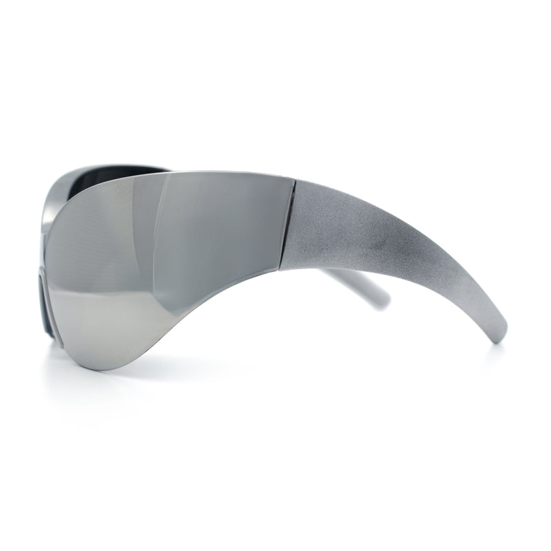 Oversized High Temple Wrap Around Shield Rimless Futurism Sunglasses