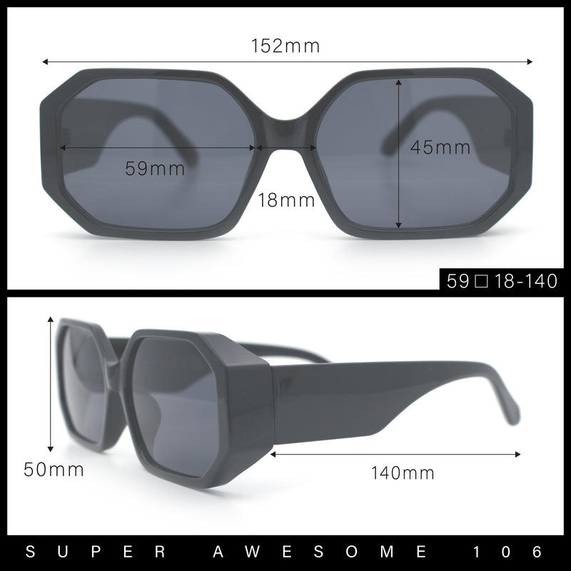 Retro Octagonal Dimensional Plastic Thick Temple Fashion Sunglasses