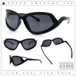 Swan Down Temple Curved Wrap Cat Eye Sport Plastic Sunglasses