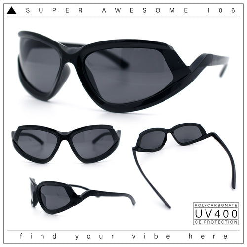 Swan Down Temple Curved Wrap Cat Eye Sport Plastic Sunglasses