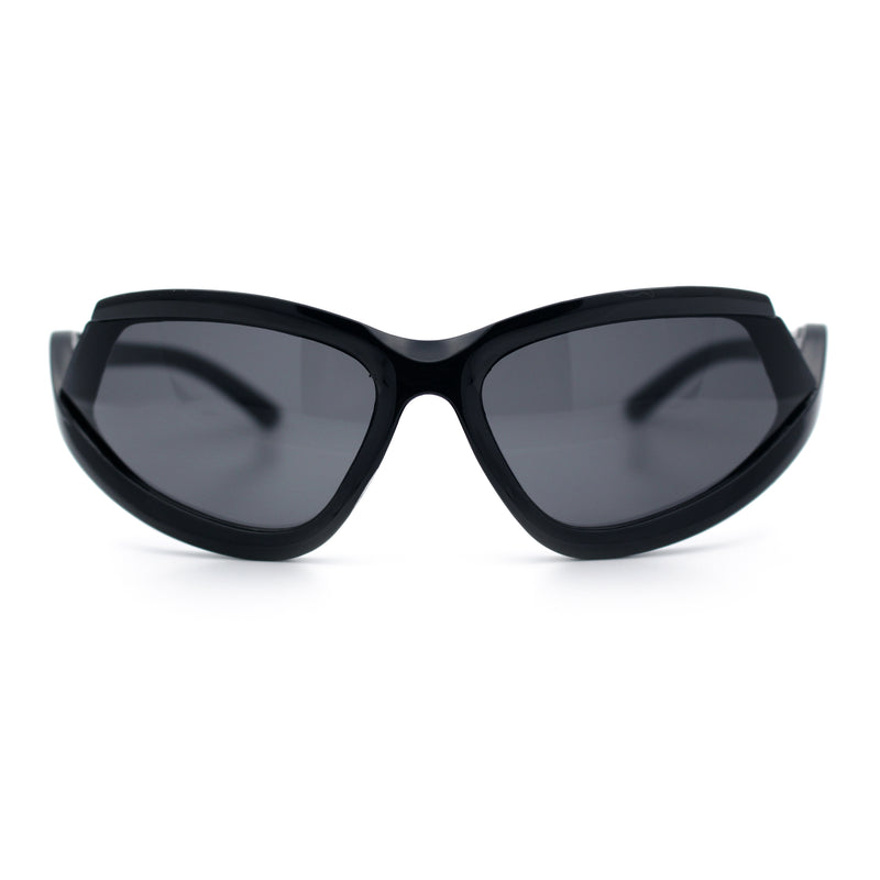 Swan Down Temple Curved Wrap Cat Eye Sport Plastic Sunglasses