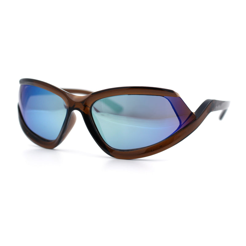 Swan Down Temple Curved Wrap Cat Eye Sport Plastic Sunglasses